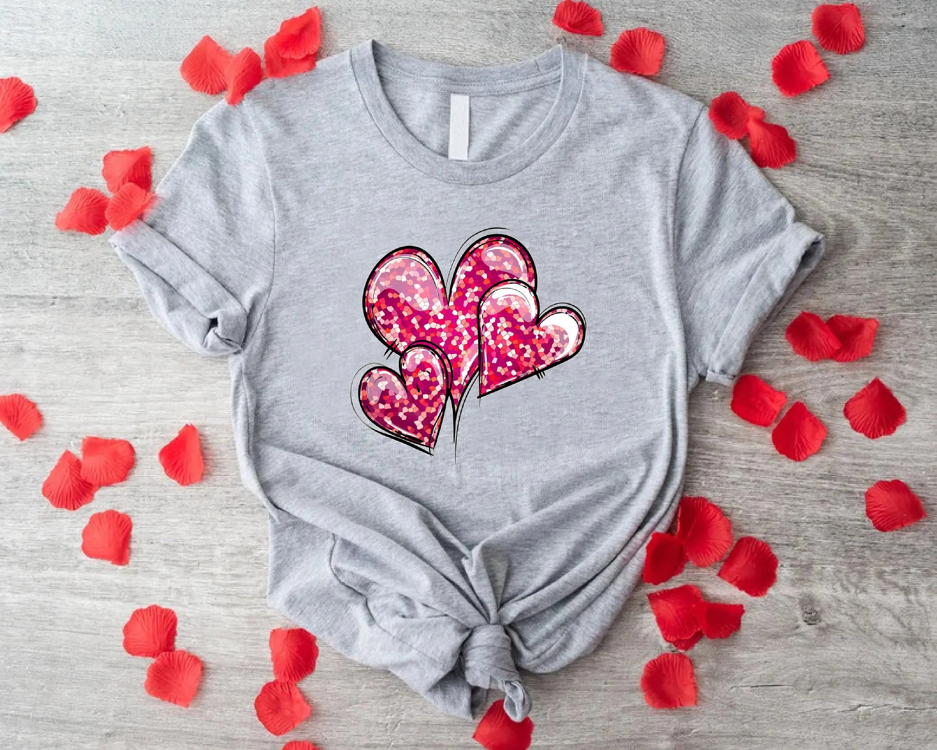 Cute Hearts T Shirt Valentines Day HearT Pink Love Lover For Women V