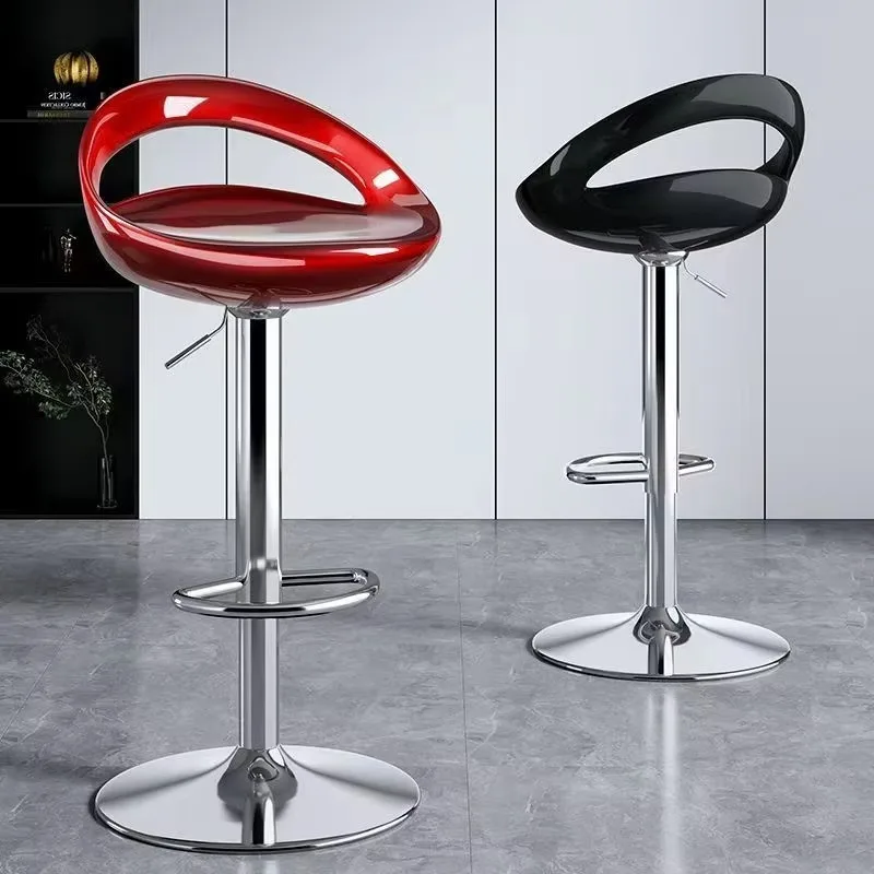 

!@Wholesale Modern Plastic Bar Stool High Chair Adjustable Height Swivel Bar Stool with Silver Metal Base