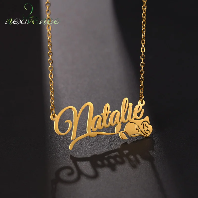 

Nextvance Rose Customized Name Personalized Necklace Stainless Steel Pendant Chain for Lover Women Wife Valentine's Day Gifts