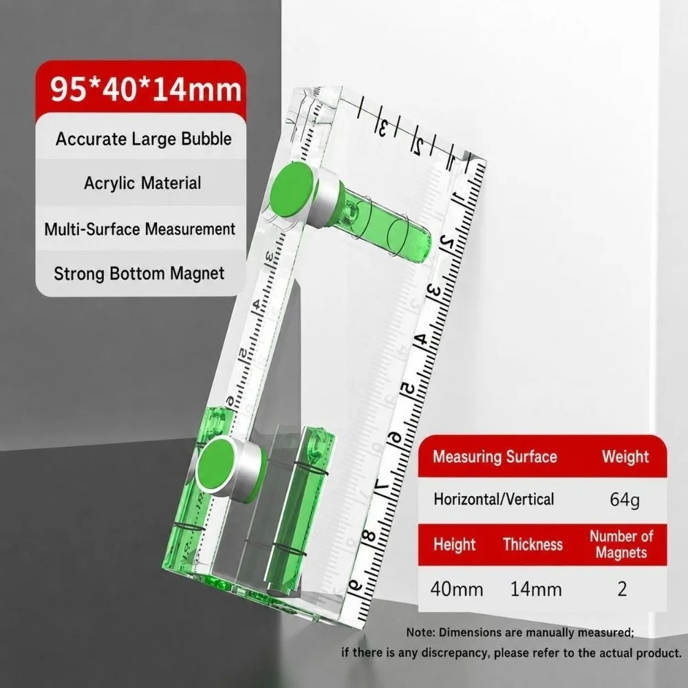 1PC Acrylic Mini Level Ruler Magnetic Transparent Spirit Level Horizontal Vertical High Precision Angle Measuring Tool