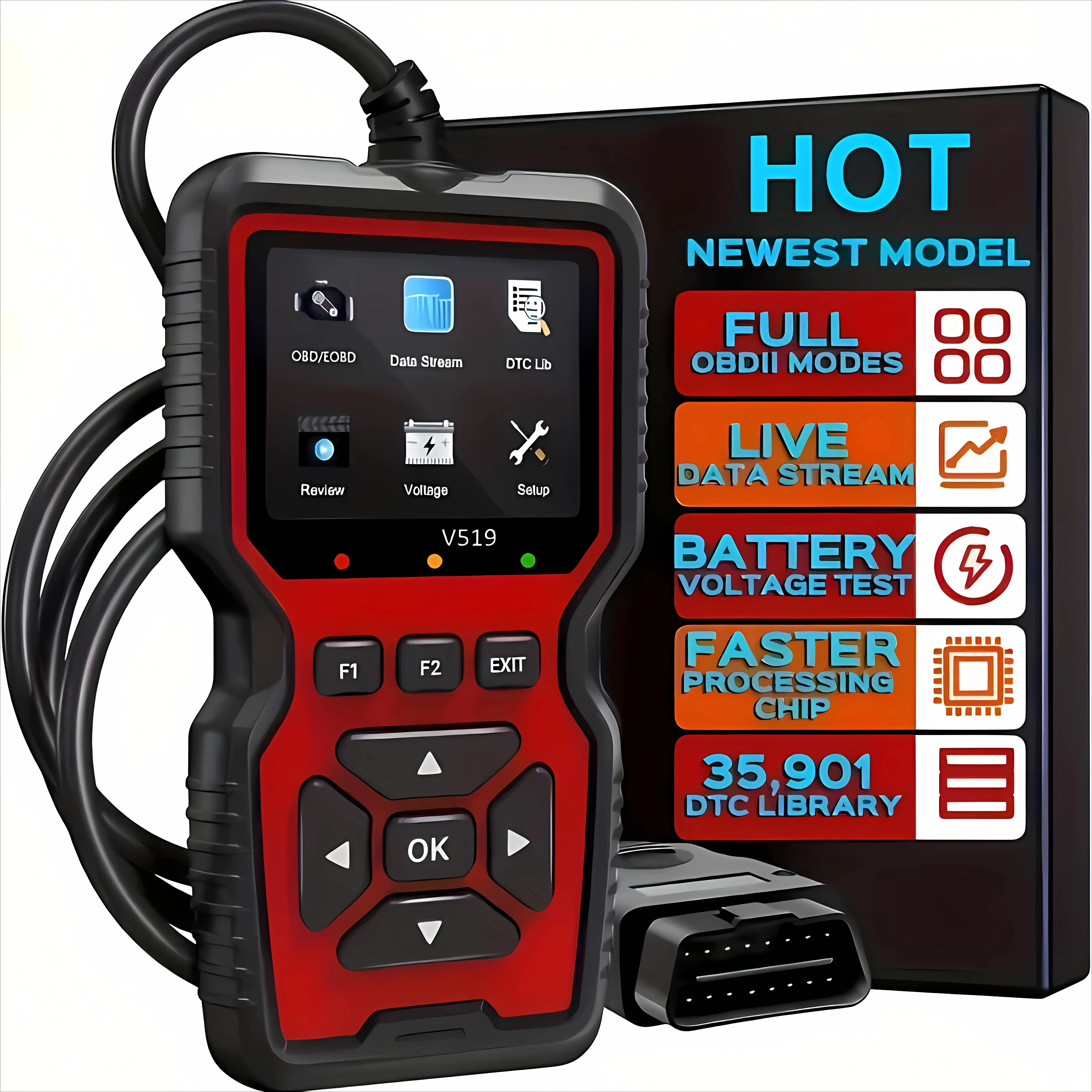 V519 New Arrival Auto Scan Tools OBDII Full System Code Reader Hand-held Engine Analyzer for Car Diagnostics Hot-selling