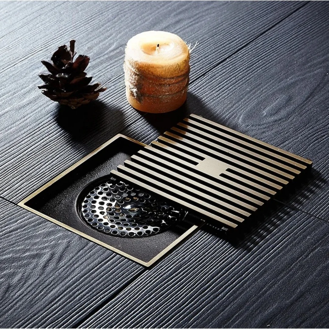 12X12CM Floor Drains Antique Carved Shower Floor Drain Bathroom Deodorant Euro Square Floor Drain Strainer Cover Grate Waste