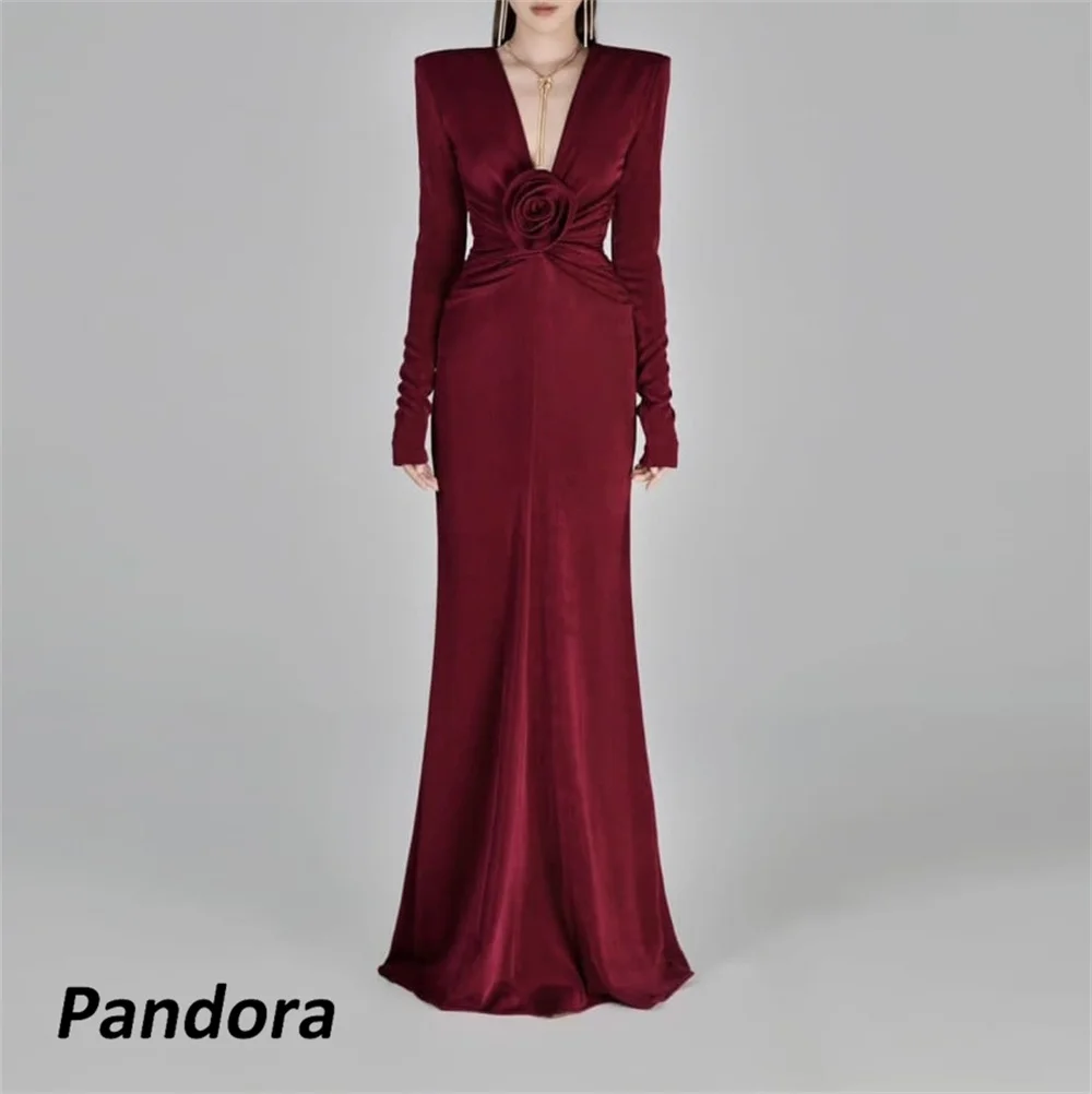 

Pandora Claret V Neck Evening Gown Mermaid with Flower Backless Women's wedding Banquet Party Dress