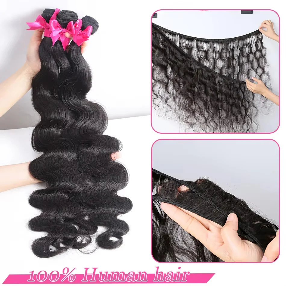 حزم الشعر البشري 24 24 26 بوصة حزم موجة المياه وصلة إطالة شعر طبيعي 100% غير المجهزة البرازيلي الجسم موجة مجعد 3 حزمة