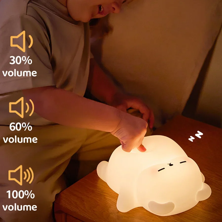 Urocza lampka nocna LED w kształcie misia, silikonowa lampka w kształcie zwierzątka z kreskówki, prezent urodzinowy dla dzieci, ładowalna, z timerem, do sypialni, lampka do spania przy łóżku.