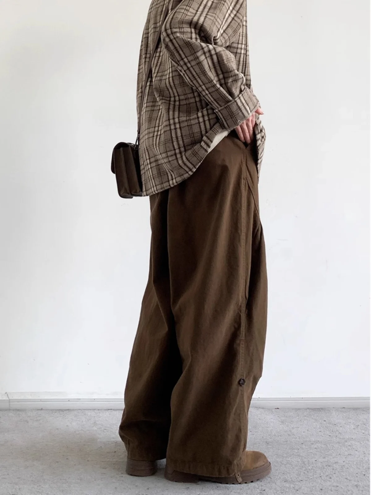 Retro Kaffee Farbe Lose Breite Bein Casual Hosen Männer Frauen College Sle Lose Gerade Bein Hosen Arbeitskleidung Lange Hosen