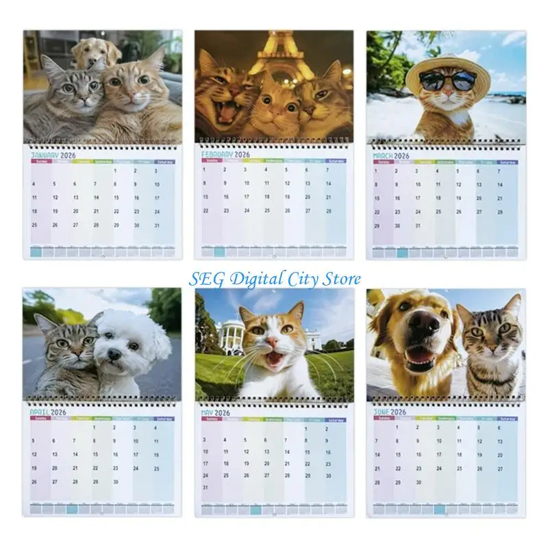 

U75B 2026 Wall Mounted Monthly Calendar Twin Coil Binding Kitten Theme Calendar 12 Month from Jan to Dec For Home Office