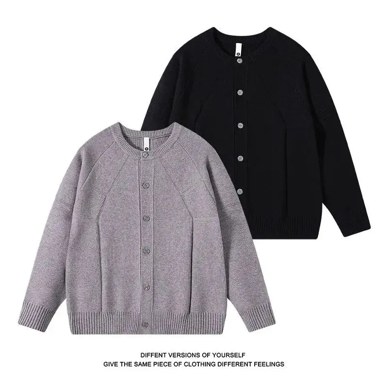 

Мужской вязаный кардиган с круглым вырезом, повседневный, свободного кроя, весна-осень, новый, комфортный, из волокна Coolmax, полиэстер