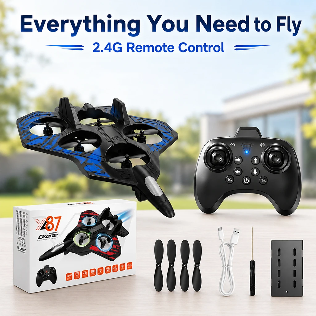 Shock Resistant RC Aircraft Full Enclosure Protection High Toughness Wing Three Flight Modes One Key Takeoff Landing Surround Kid Gift