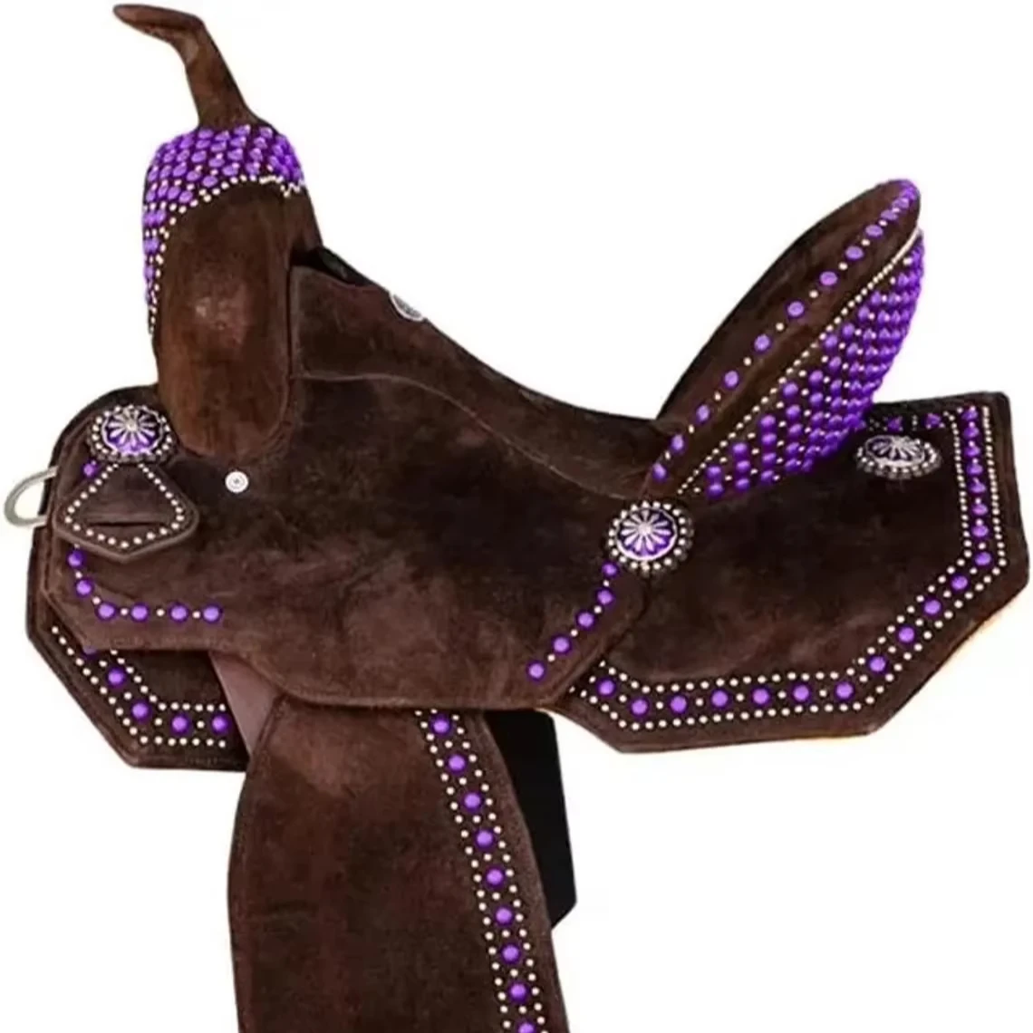 

High Quality English Style Dressage Saddles Purple Engraved Genuine Leather With Black Durable Hand-Tooled For Horse Riding