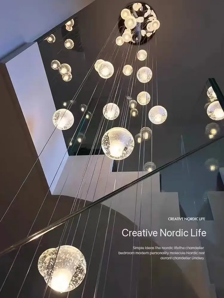 Spiral Staircase Living Room Chandeliers Crystal Ball Led Ceiling Light Lustre Chandelier Modern  Decoration Bedroom Dining