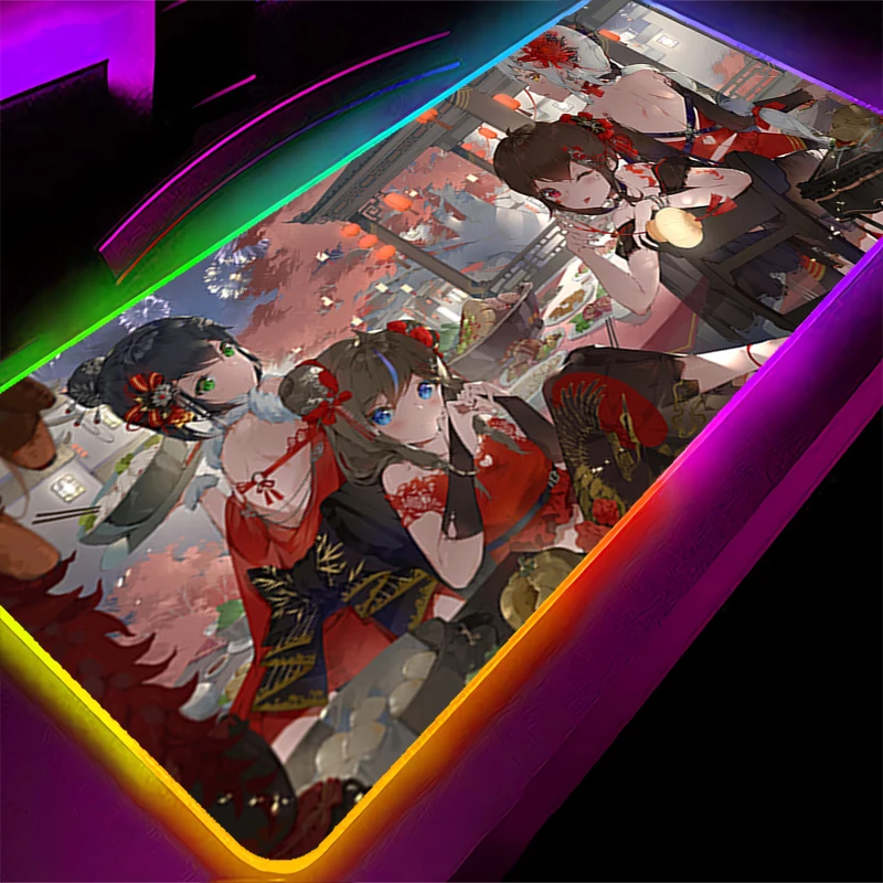 Tapis de souris LED RGB en caoutchouc, accessoires de jeu sur ordinateur, clavier, décoration de bureau, bureau, Style chinois, pour fille