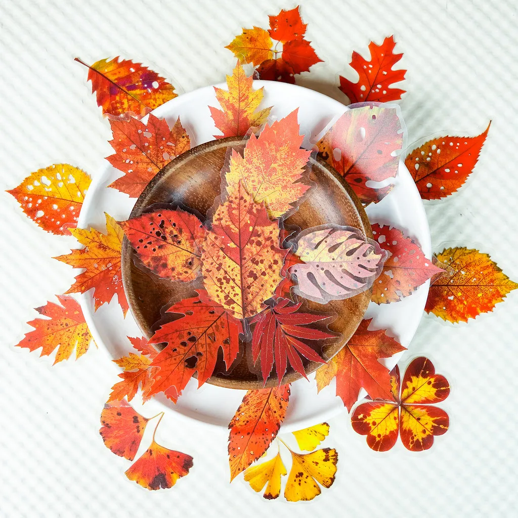 Clear PET Fall Leaf Sticker Pack 56 Sheets, Creative Leaf Decorative Stickers for Journal, Scrapbook AnimeWorlds Store