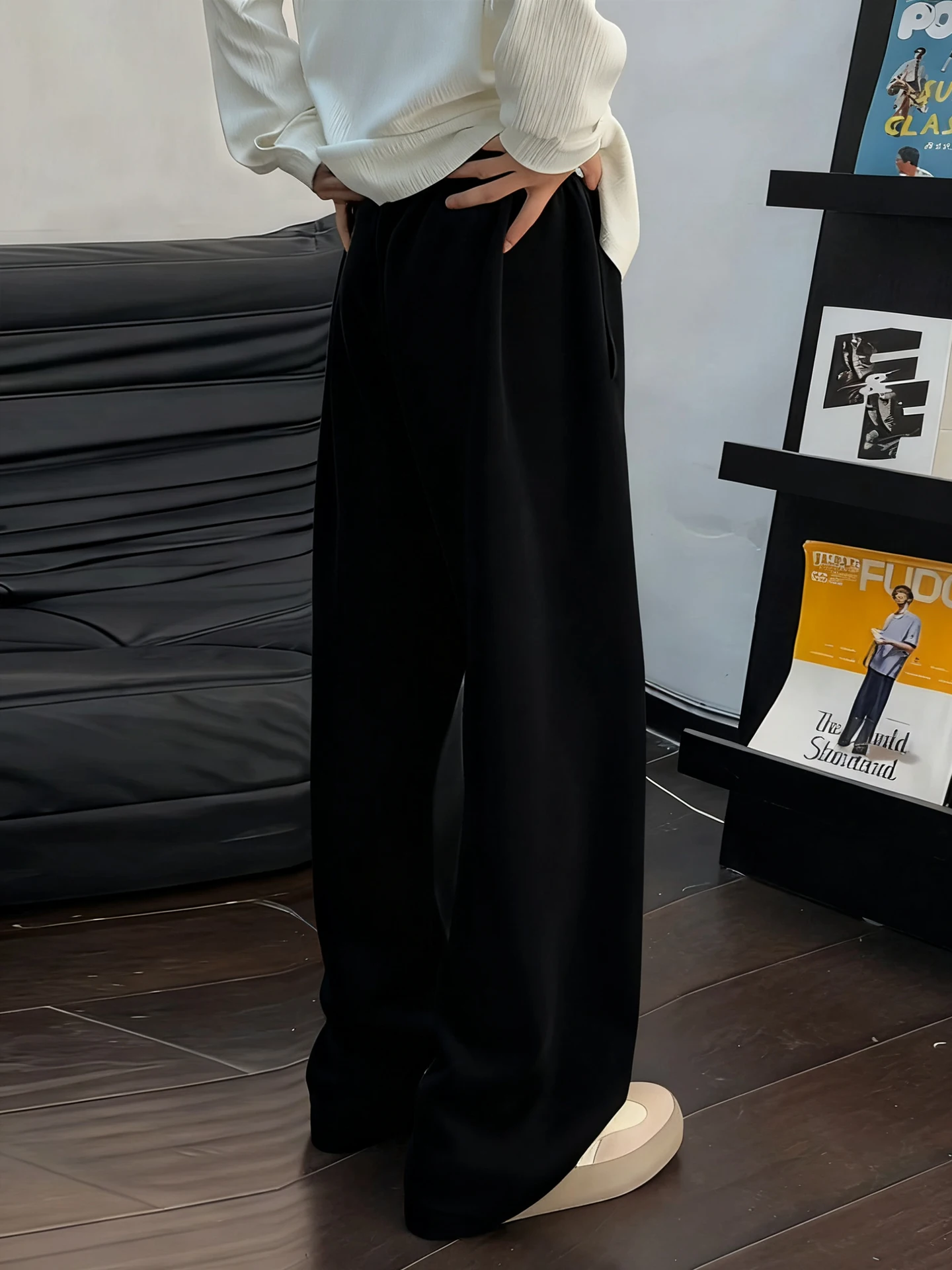 

Bla American Sle Curved Knife Fce Lined Loose Wide Leg Pants Thiened Straight Cut Trousers for Men Winter Faion Ca...