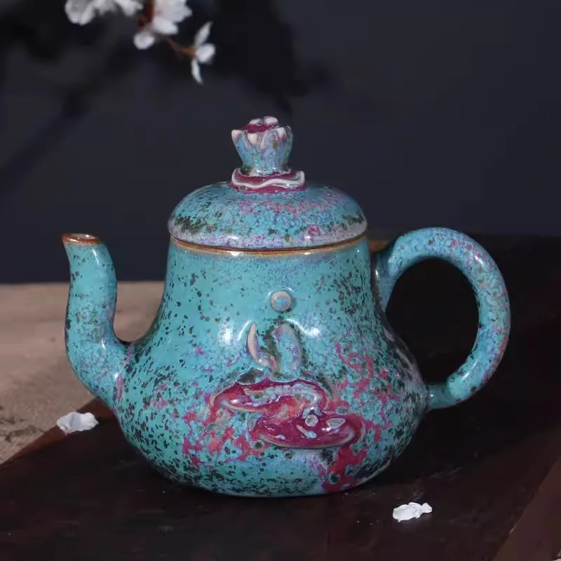 Rare Jun porcelain violet glaze tea pot, collection decoration;