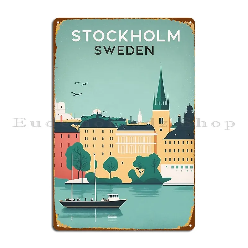 Дорожный ретро-постер в стиле Стокгольма, Швеция, металлический знак, табличка в виде пещеры, персонализированный фотографический постер в виде знака