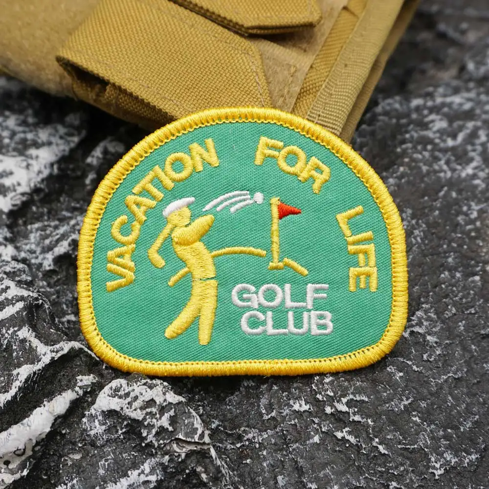 VACATION FOR LIFE GOLF CLUB Embroidered Patch with merrow border, Sewable Applique for Clothing and Accessories