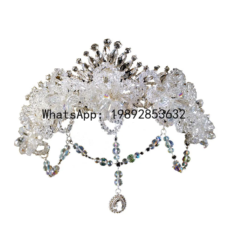 

FS crown headgear bride new crown light luxury crystal eyebrow pendant wedding dress princess wedding crown premium accessories