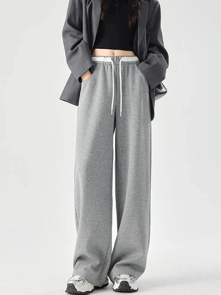 American Y2k Gray Sweatpants Women Loose Vintage Streetwear Spring Pant Casual High Waist Hip Hop Female Pockets Retro Trousers