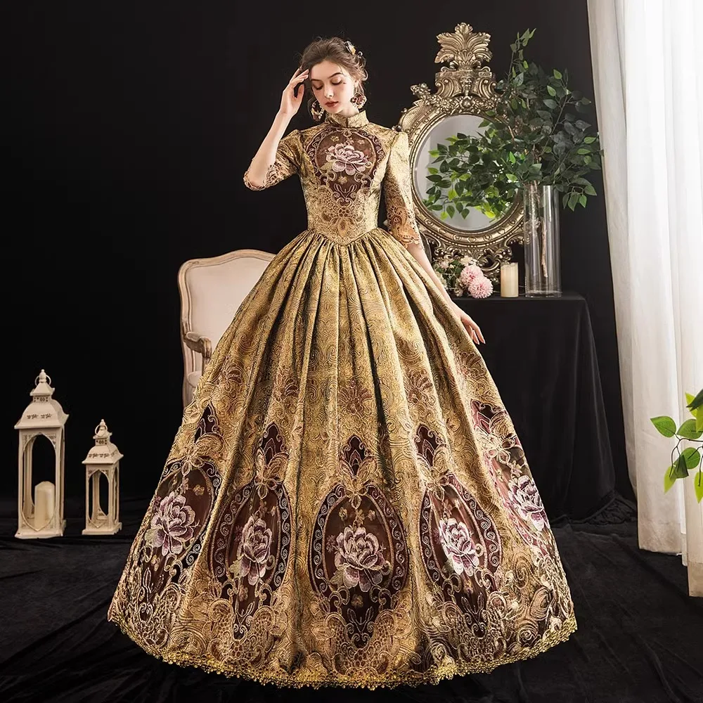 유화 코트 복고풍 연예인 드레스 화려한 공연 드레스 무대 Sissi Princess Mid-sleeved Annual Meeting Women 연주용드레스