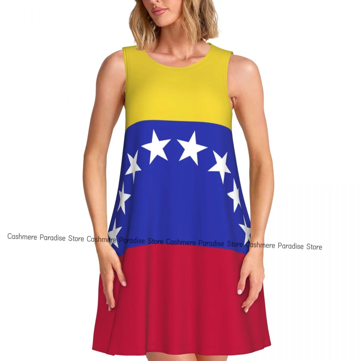 فستان نسائي علم فنزويلا صيفي كاجوال فساتين تي شيرت لتغطية الشاطئ فستان بدون أكمام #3