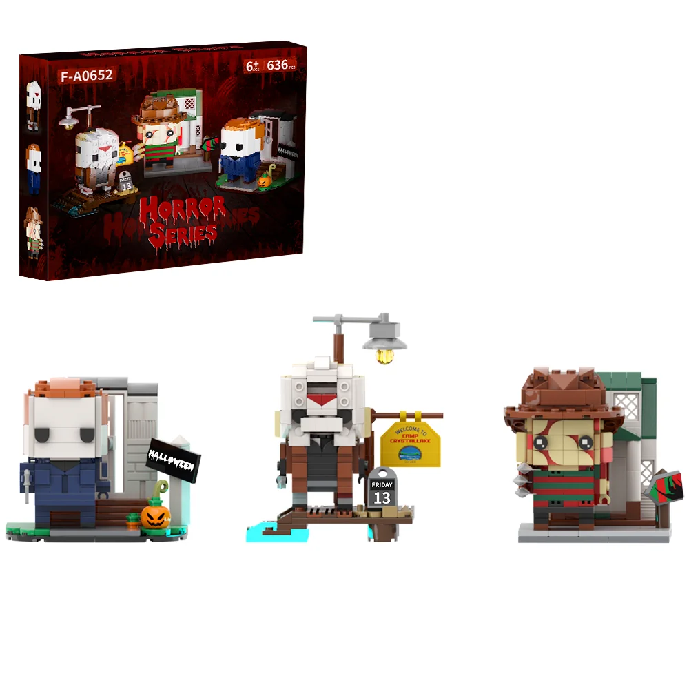 

MOC Horror Series BrickHeadz Building Blocks Модель США Horror Movie Персонажи Модель Psycho Killer Кирпичи Игрушки Детский подарок на Хэллоуин