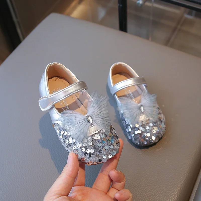 

Spring Autumn Girls Sequins Princess Shoes Fashion Wedding Party Kids Ballet Shoes Elegant Flat Versatile Children Leather Shoes
