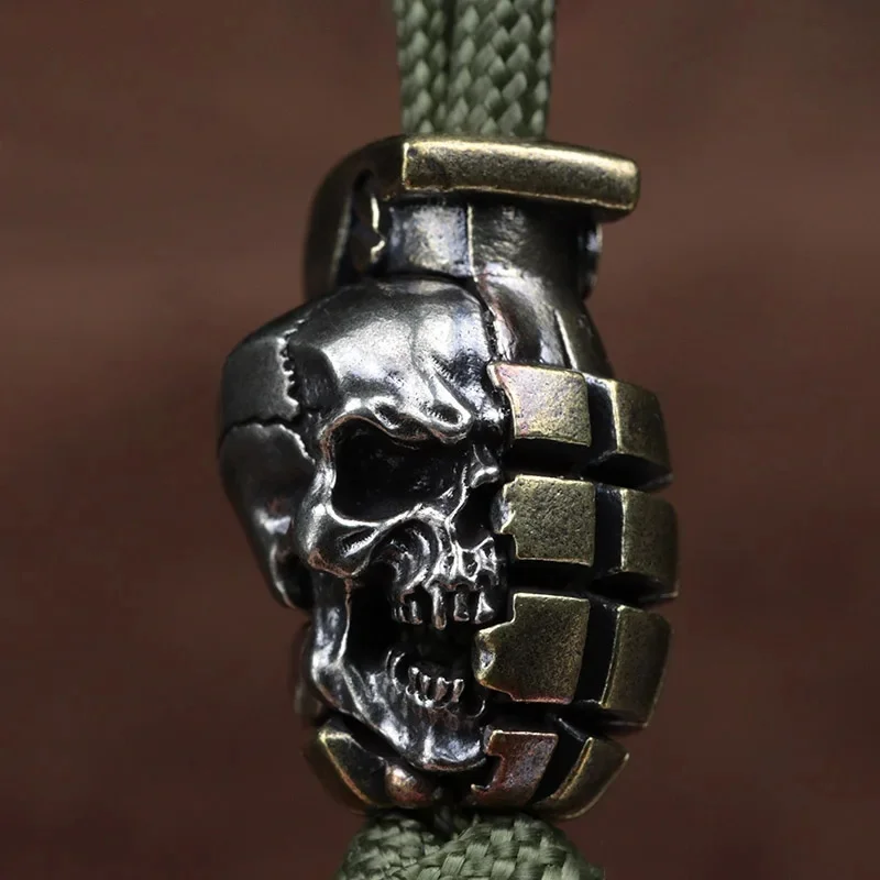 Dual Color Skull Grenade Brass Knife Beads EDC DIY Paracord Woven Bracelets Lanyard Keychain Pendants Accessories Hangings view 3