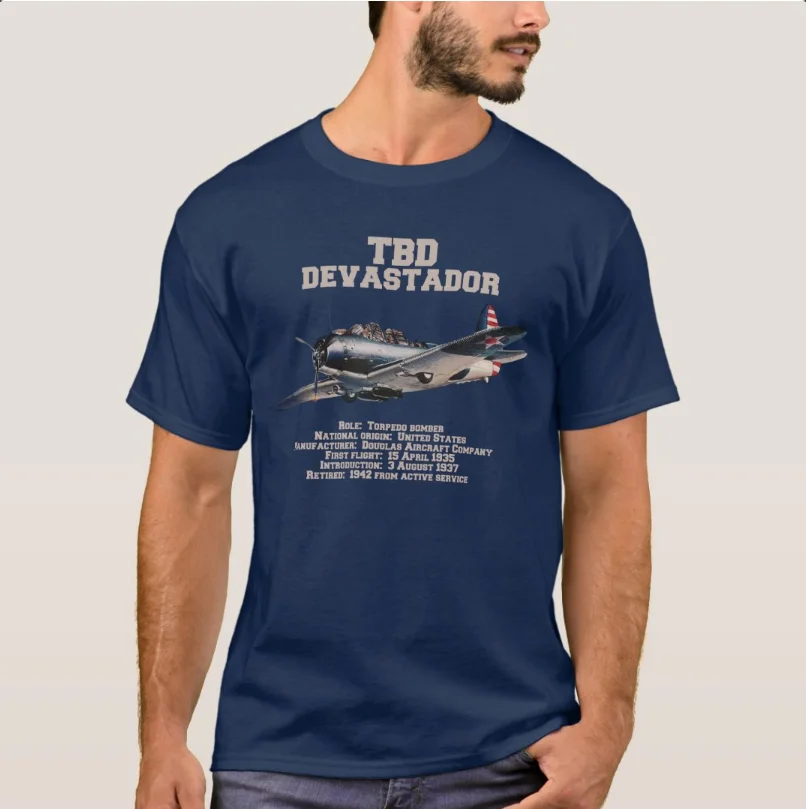 WWII American TBD Devastator Torpedo Bomber T-Shirt 100% Cotton O-Neck Summer Short Sleeve Casual Mens T-shirt Size S-3XL