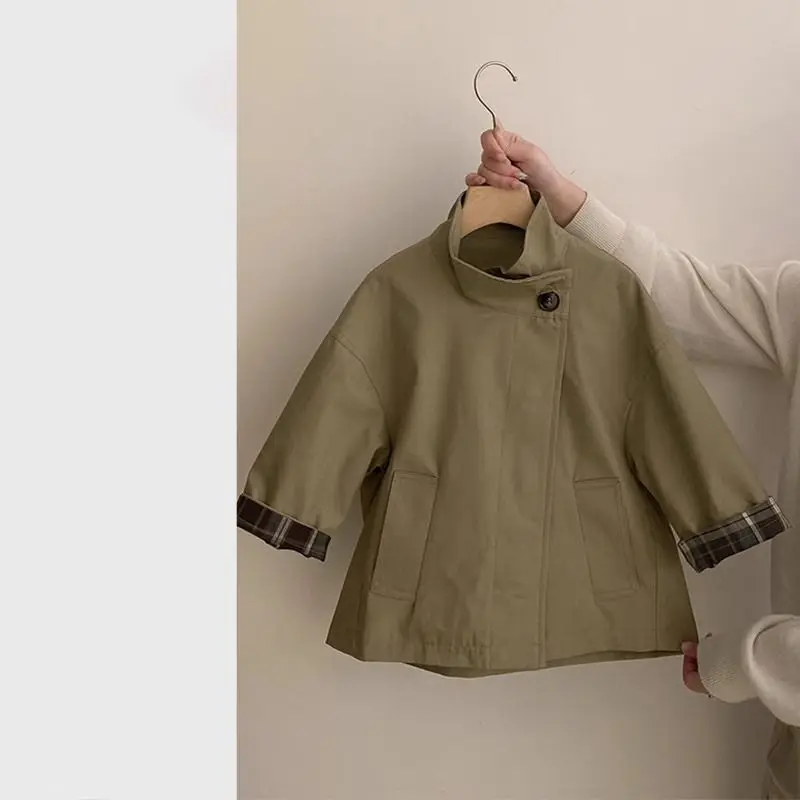 

Kids Girls Cotton Teens Spring Autumn Windbreaker Coats Khaki Princess Oversize Coat Medium Long Outerwear Trench Clothes 4-15Y