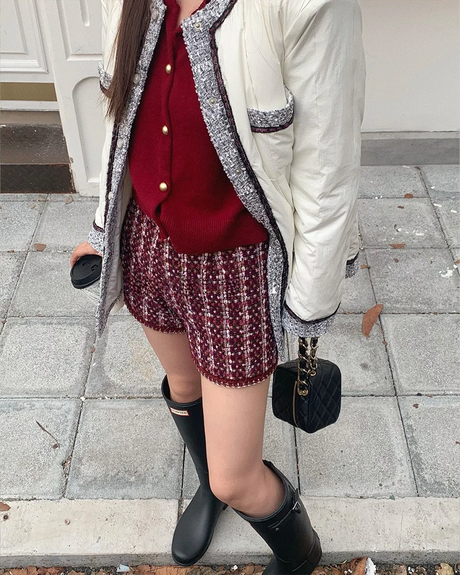 

Bluetique Burgundy Short Pants Fashionable Autumn Winter Inner Wear Pair with Long Boots for Stunning Street Style Commute