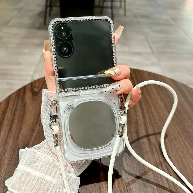 

New Case For Xiaomi Mix Flip 2 5G New Women's Mirror Holder All Inclusive Anti Drop Folding Screen Protective Cover With Lanyard
