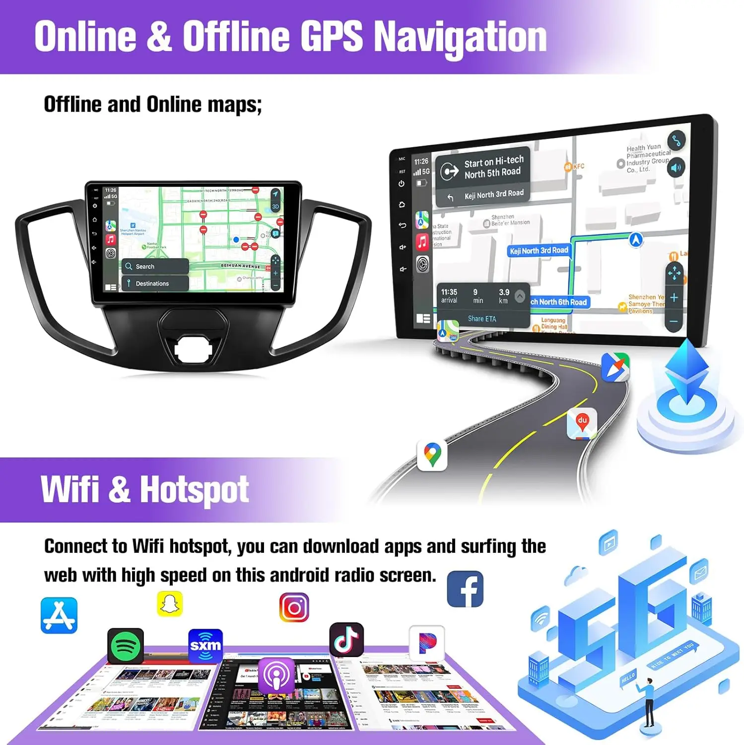 Leeocar Wireless CarPlay Android Auto Car Radio For Ford Transit 2013-2019 GPS Multimedia 2 Din 4G 64G