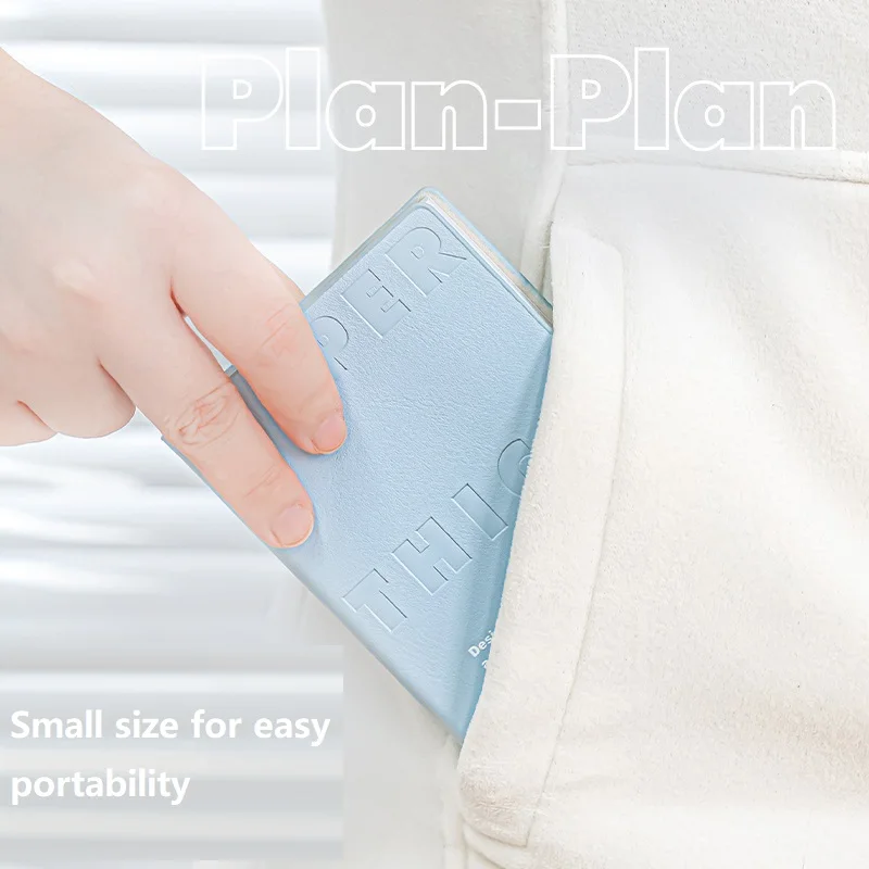 Planwith Portable Thick Notebook Mini Pocket Plan Book PU Soft Cove Two Tone Blank Inner Page Double Bookmark Rope Color Sticker