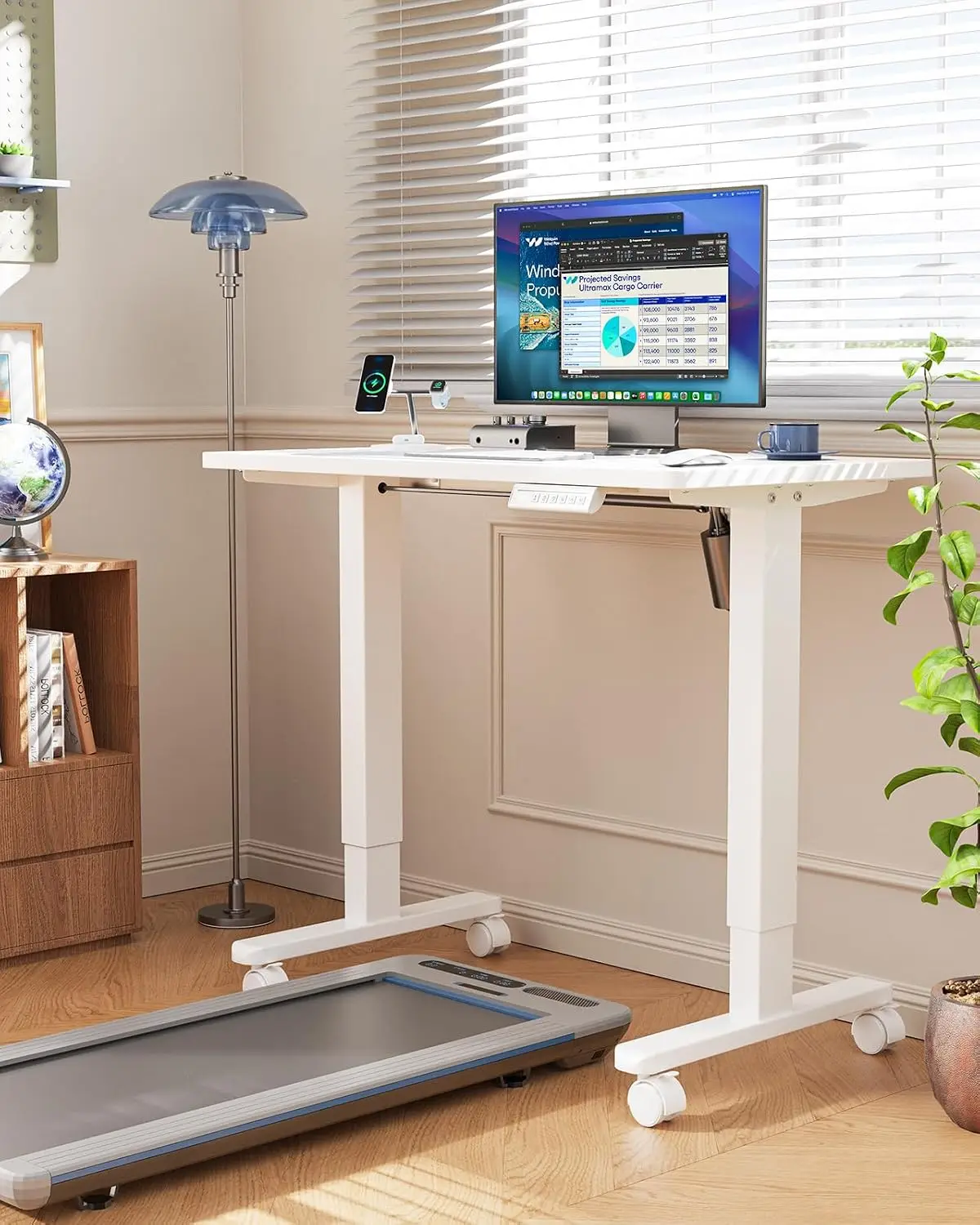 Electric Small Standing Desk, Whole Piece Desktop, Adjustable Height Computer Desk, 4 Height Memory Settings, Sit Stand Up Desk
