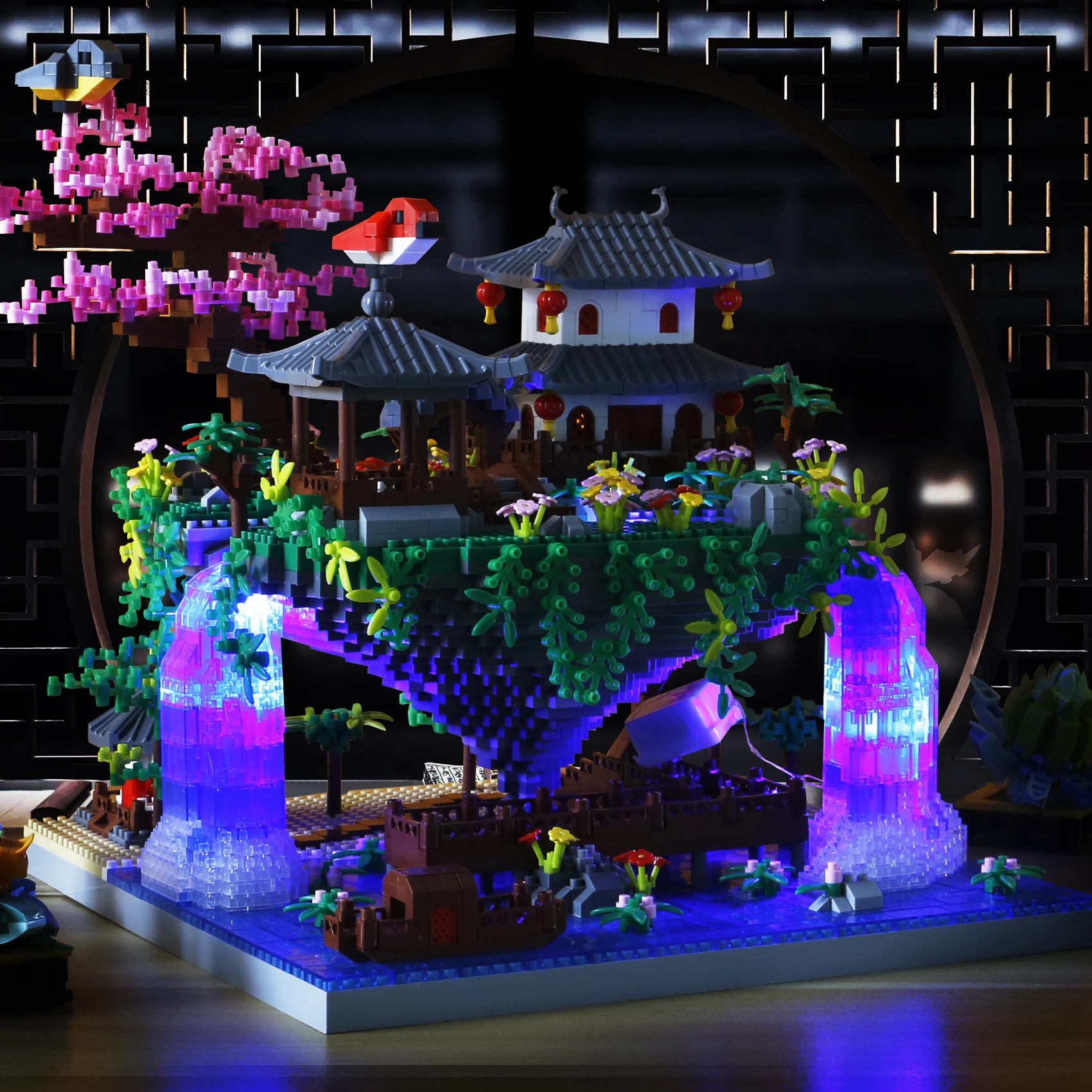 3320PCS Diamond Bricks Sakura Tree House Building Blocks Chinese Garden Architecture Waterfall DIY Assemble Toys Gift For Adult