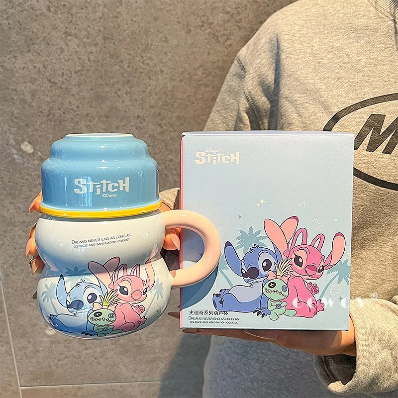 

Керамическая кружка из тыквы Disney Stitney Pooh, креативная высокоцентная чашка для воды с крышкой, кофейная чашка, подарок на день рождения для мальчиков и девочек.