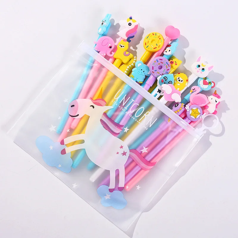 Imagem -02 - Bonito dos Desenhos Animados Unicórnio Gel Pen Kawaii Pen Bolsa Tinta Preta Escritório Papelaria Material Escolar Estudante Escrita Canetas 0.5 mm 20 Pcs por Lote