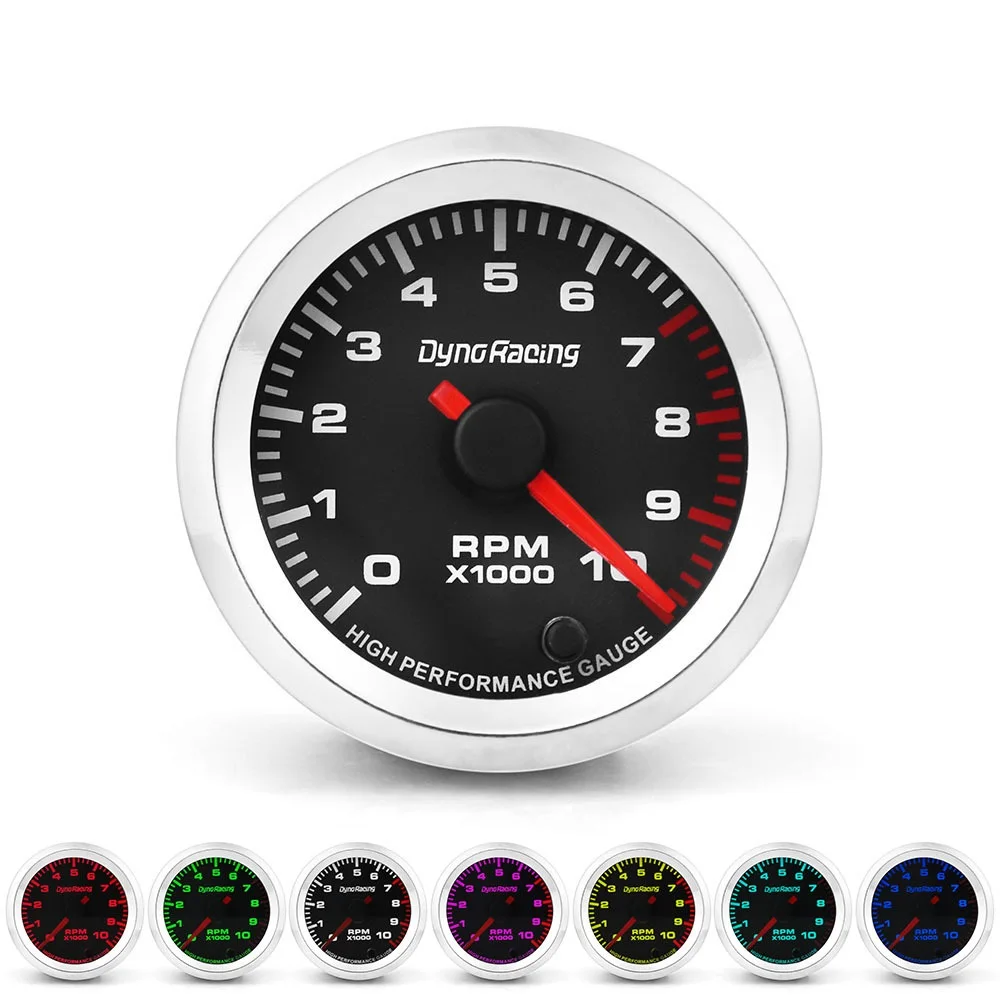 

12V Car Tachometer Gauge Tacho Meter, 52mm/2" Universal 0-10000 RPM Measuring Range Tachometer Revolution Meter With 7 Colors Ba