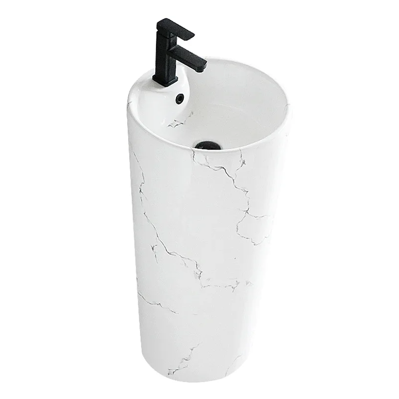 Ceramic integrated column basin stone pattern balcony vertical basin art face wash hand wash basin bathroom large pool
