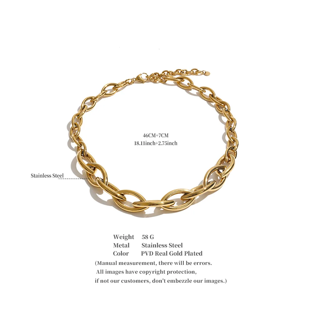 Yhpup Edelstahl-Kettenhalskette für Damen, Metall-Textur, Goldfarben, Statement-Schmuck, Modisch, Wasserdicht – Detail 1