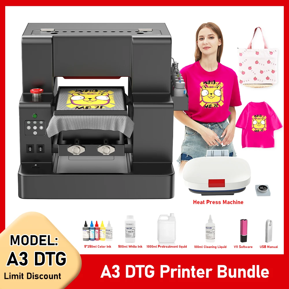 

A3 DTG Printer for Custom Apparel Hoodie Multi-function Flatbed Direct to Garment Printer Garment T-Shirt Printing Machine A3
