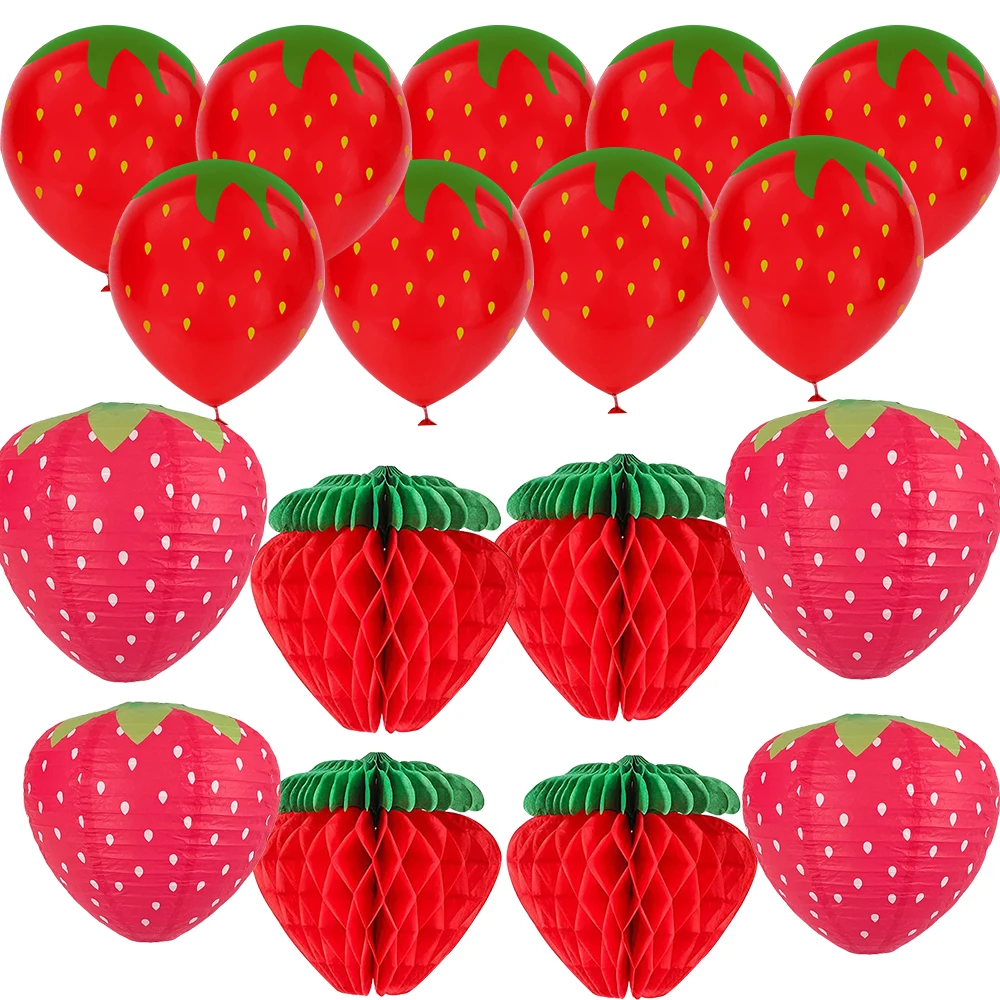 1pc Strawberry Paper Lanterns Honeycomb Hanging Ornament for Summer Strawberry Birthday Party Decoration Gift Gifts Supplies