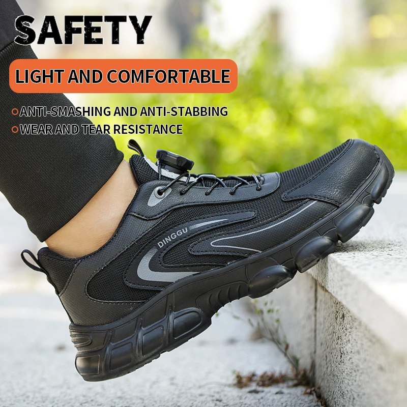 Men's Comfortable Breathable Woven Knit Work Safety Shoes with Shock Absorption Non-Slip Sole Anti- Smash Lightweight Design