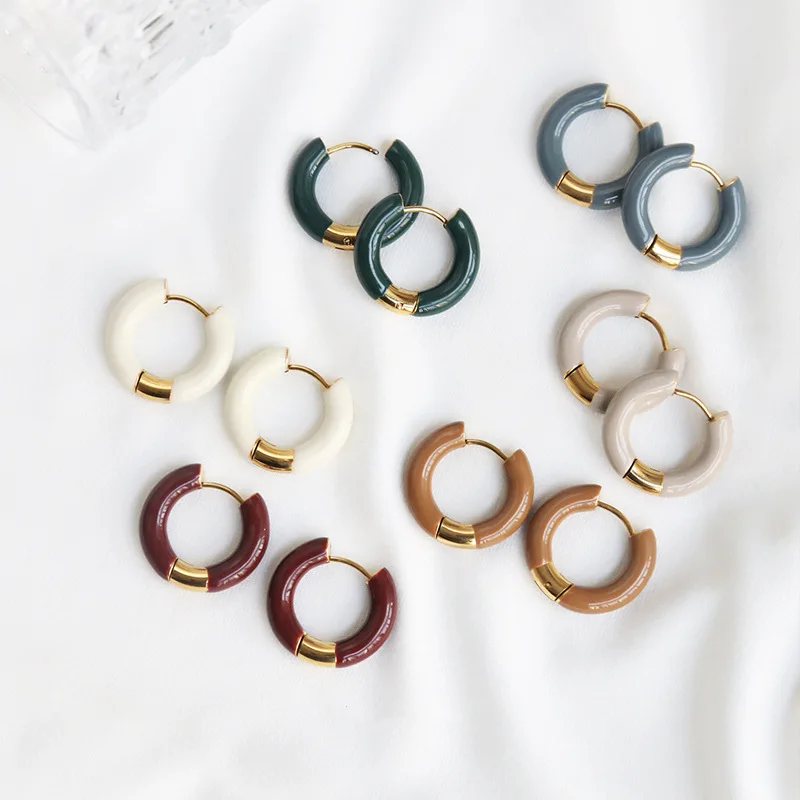 Stainless Steel Minimalist Small Colorful Enamel Round Hoop Earrings for Women Piercing Cartilage Huggie Earring Fashion Jewelry