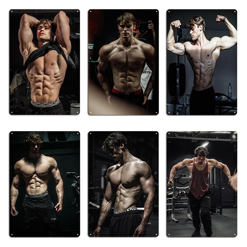 David Laid posing Shredded Performing cable chest flys Metal Plaque Printing Decoration Garage Wall Mural Tin Sign Poster