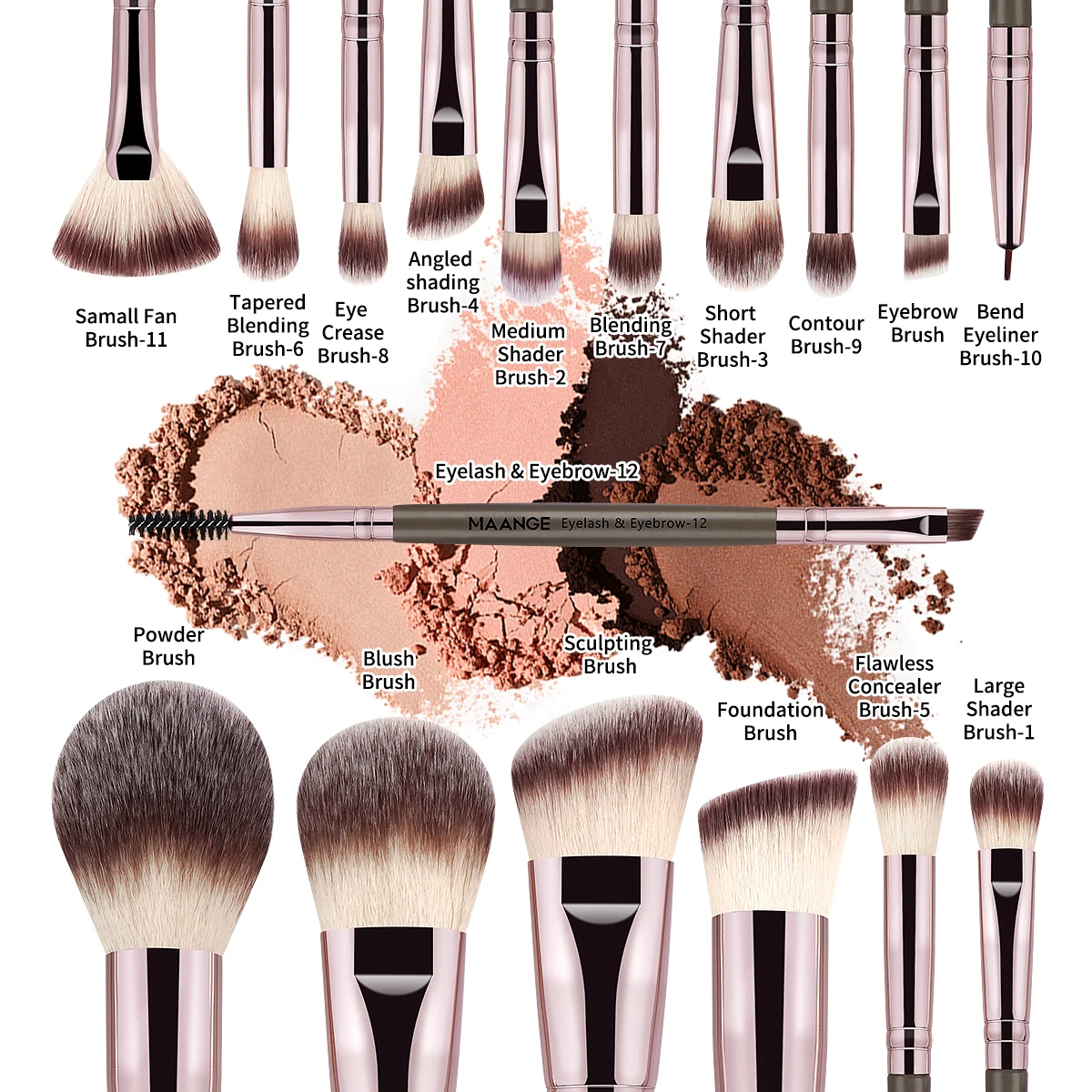 MAANGE 17 pièces ensemble de pinceaux de maquillage professionnel fond de teint correcteurs ombres à paupières poudre mélange Kabuki pinceaux de Contour outils de beauté