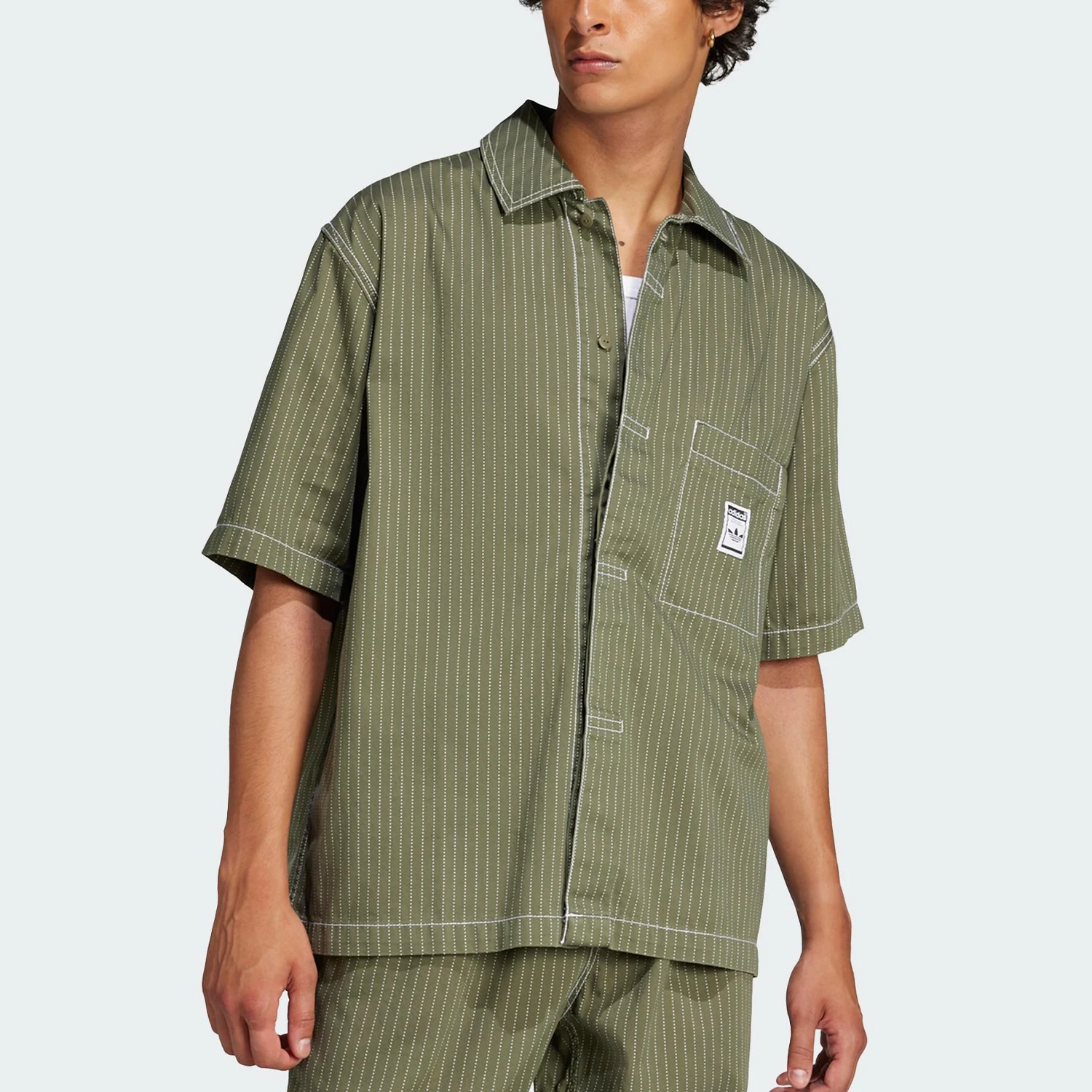 Adidas genuine clover men's loose striped lapel casual shirt JP4480