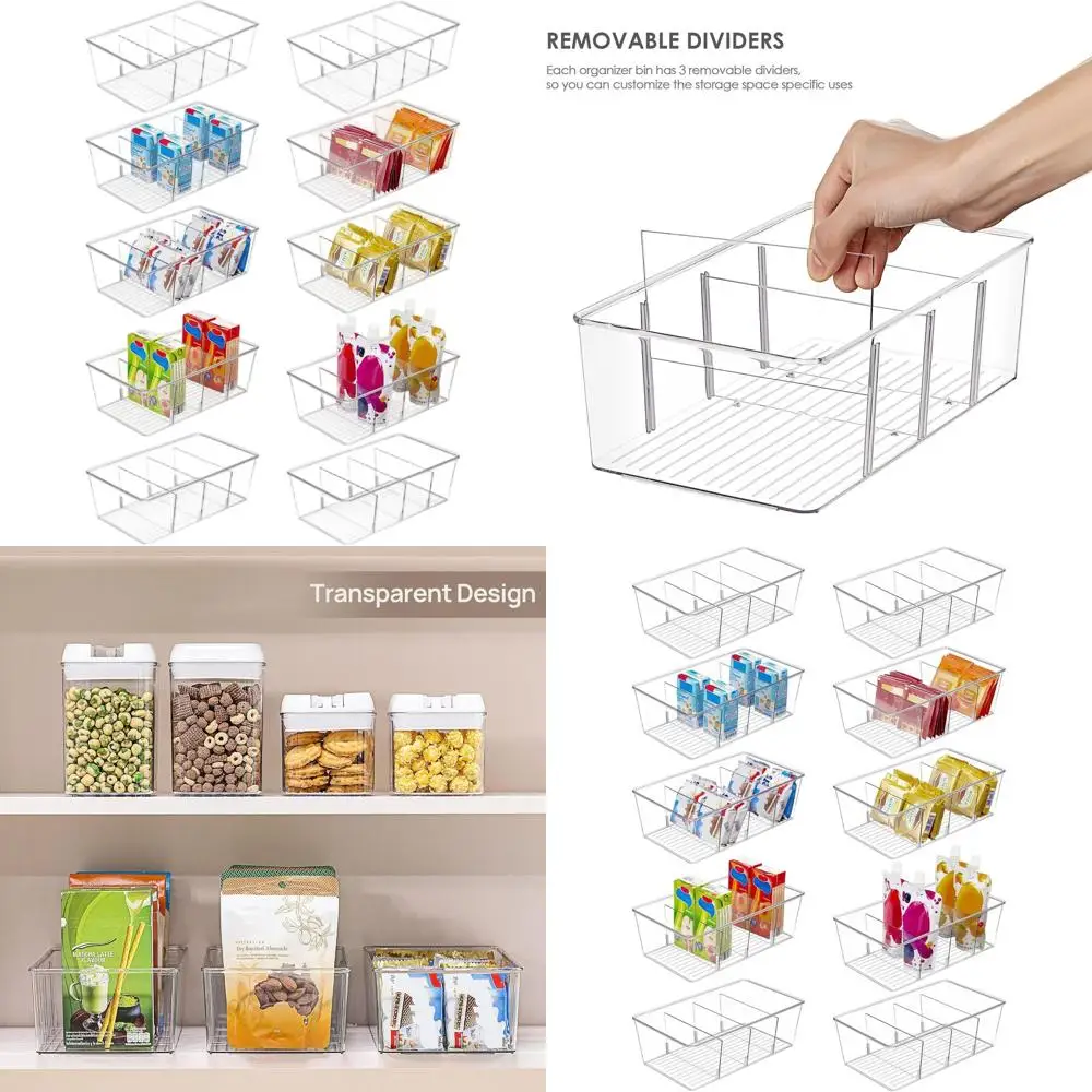 

Набор из 10 прозрачных пластиковых контейнеров для хранения продуктов для кладовой, кухни и холодильника, с 4-секционными отсеками для закусок, специй и т.д.