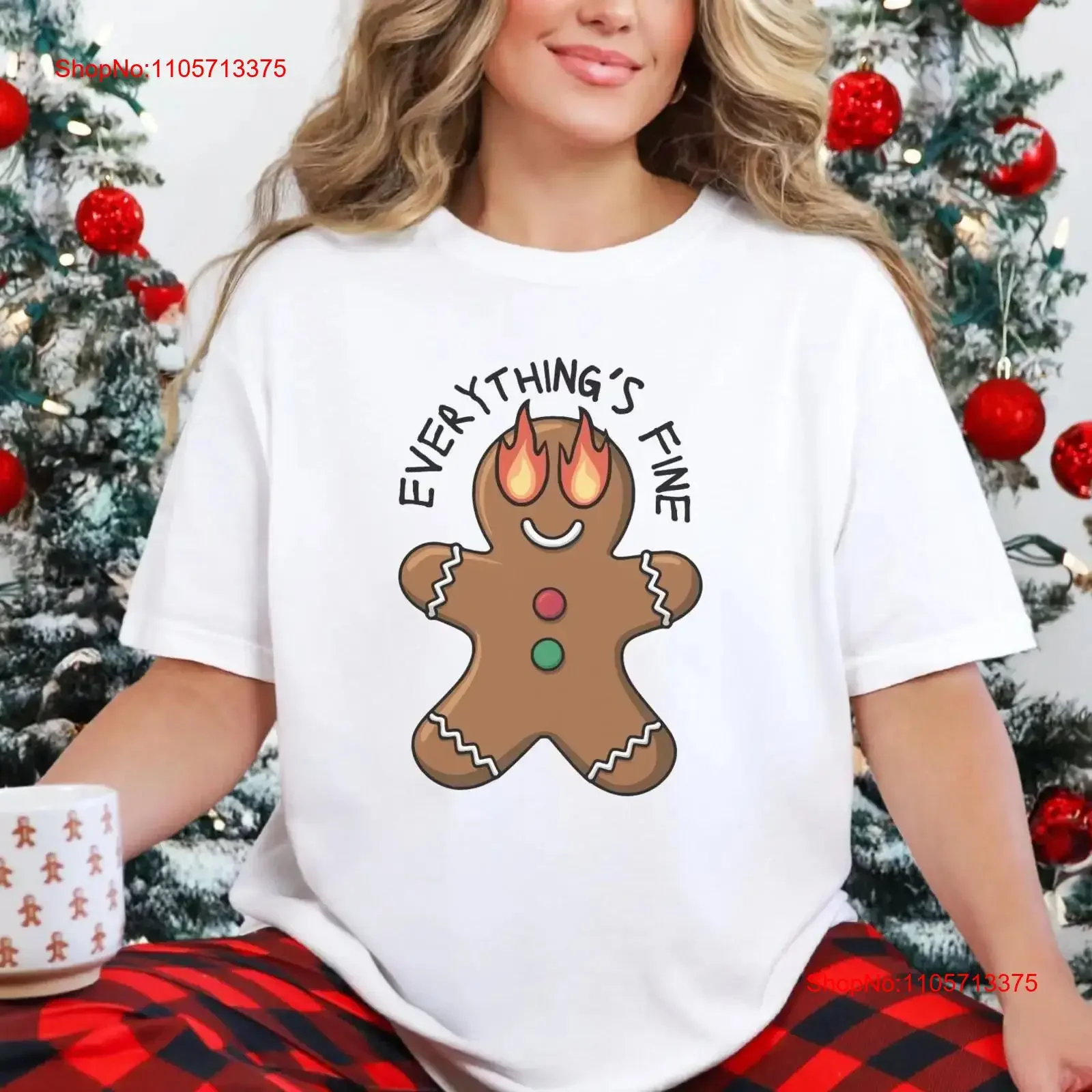 Funny Christmas Gingerbread T Shirt Everything's Fine Burnt Man Quirky Holiday Humor Sarcastic Stress Top vintage Washed